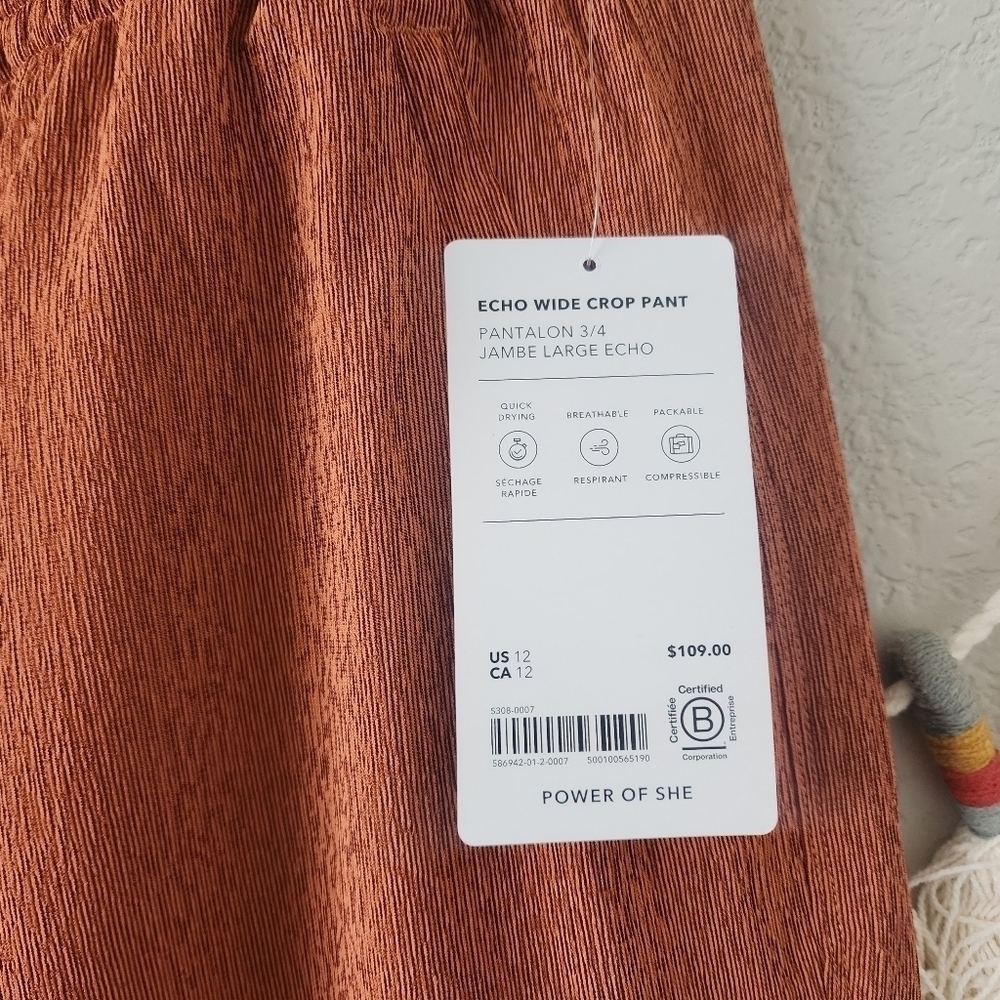 Athleta Echo Wide Leg Crop Pant Jambe Orange Breathable Pull On Packable NWT 12 - Picture 8 of 12